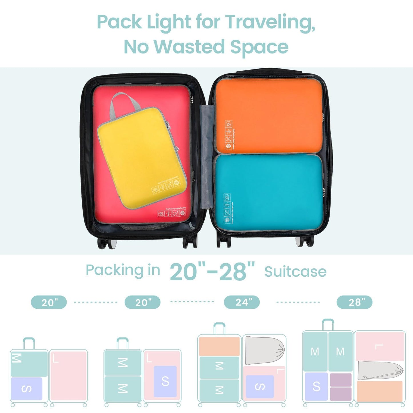 Cambond Compression Packing Cubes for Travel Women - 4 Pack Luggage Packing Organizers Bags Compression Cubes for Travel Essentials Carry on Suitcases, Multi-color