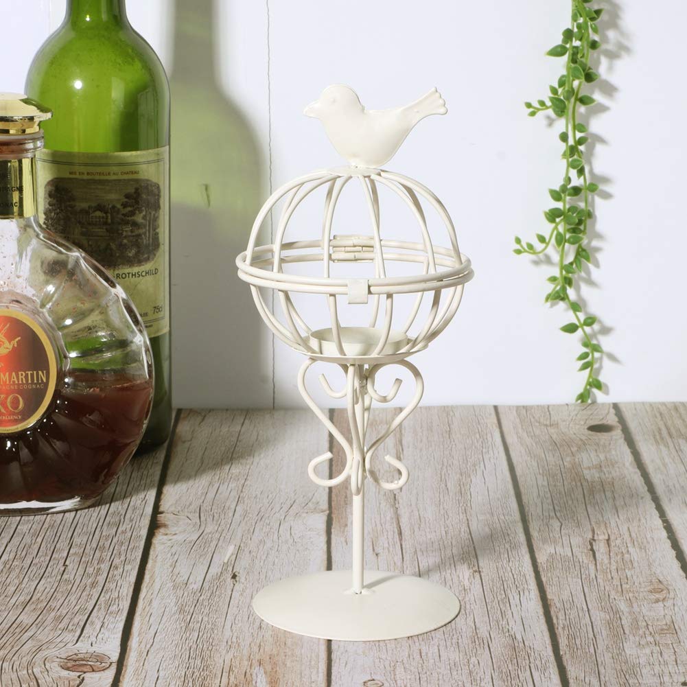 Vistreck Hollow Out Bird Cage Iron Candle Holder - Unique Candlestick Decor for Home & Café (White)