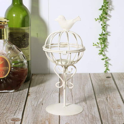 Vistreck Hollow Out Bird Cage Iron Candle Holder - Unique Candlestick Decor for Home & Café (White)