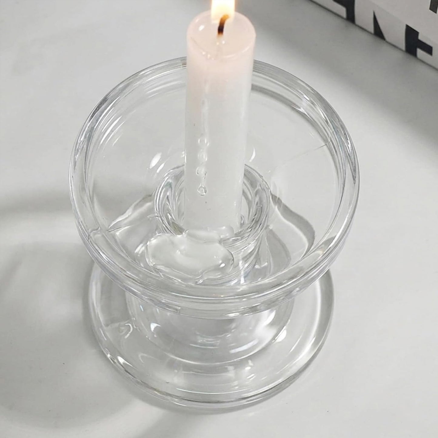 DreamsEden Clear Glass Candle Holder, 1 Pair Crystal Transparent Taper Candle Holder for Pillar Taper Tea Lights, Single Elegant Table Desk Shelf Decor for Home Wedding Party