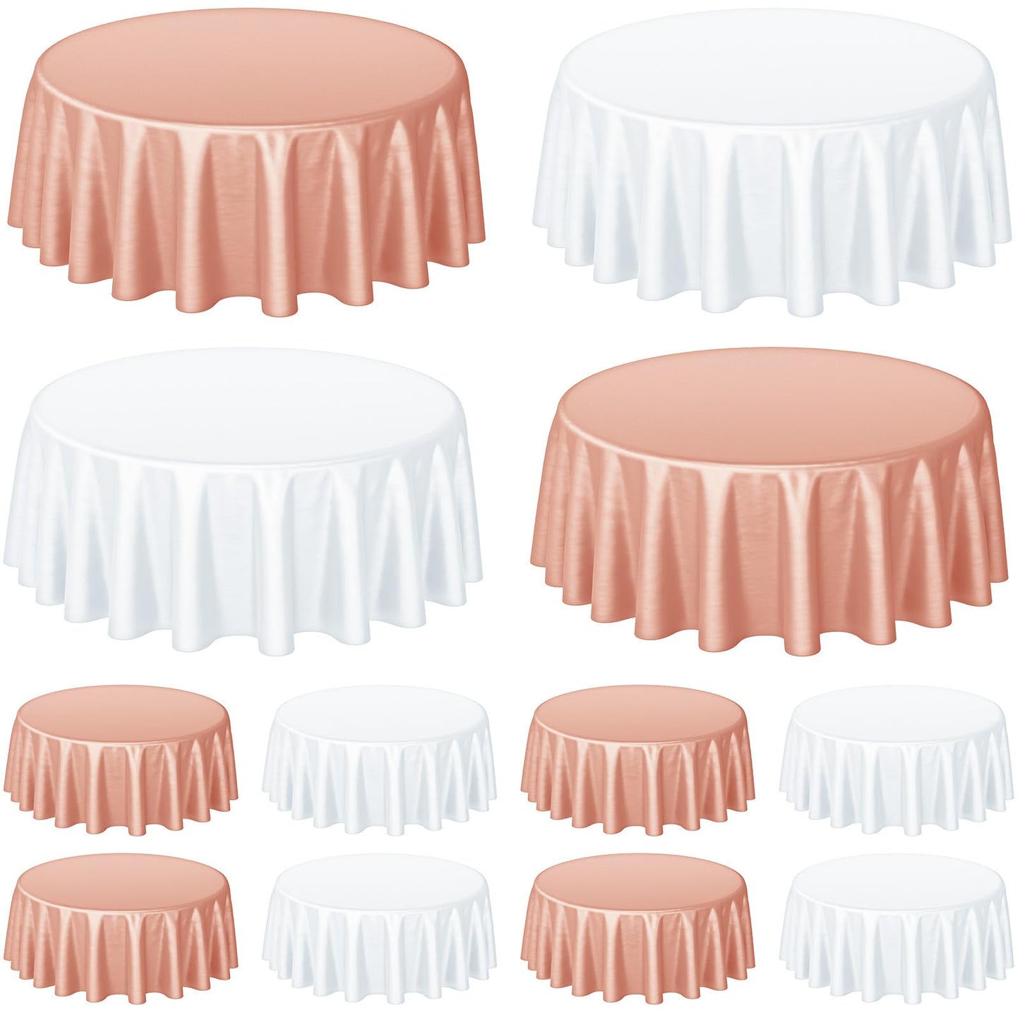 Buryeah 12 Pcs 84 Inch Rose Gold and White Round Plastic Disposable Table Cloth Waterproof Tablecloth Circle Table Covers for Bridal Wedding Birthday Party Gender Reveal Baby Shower