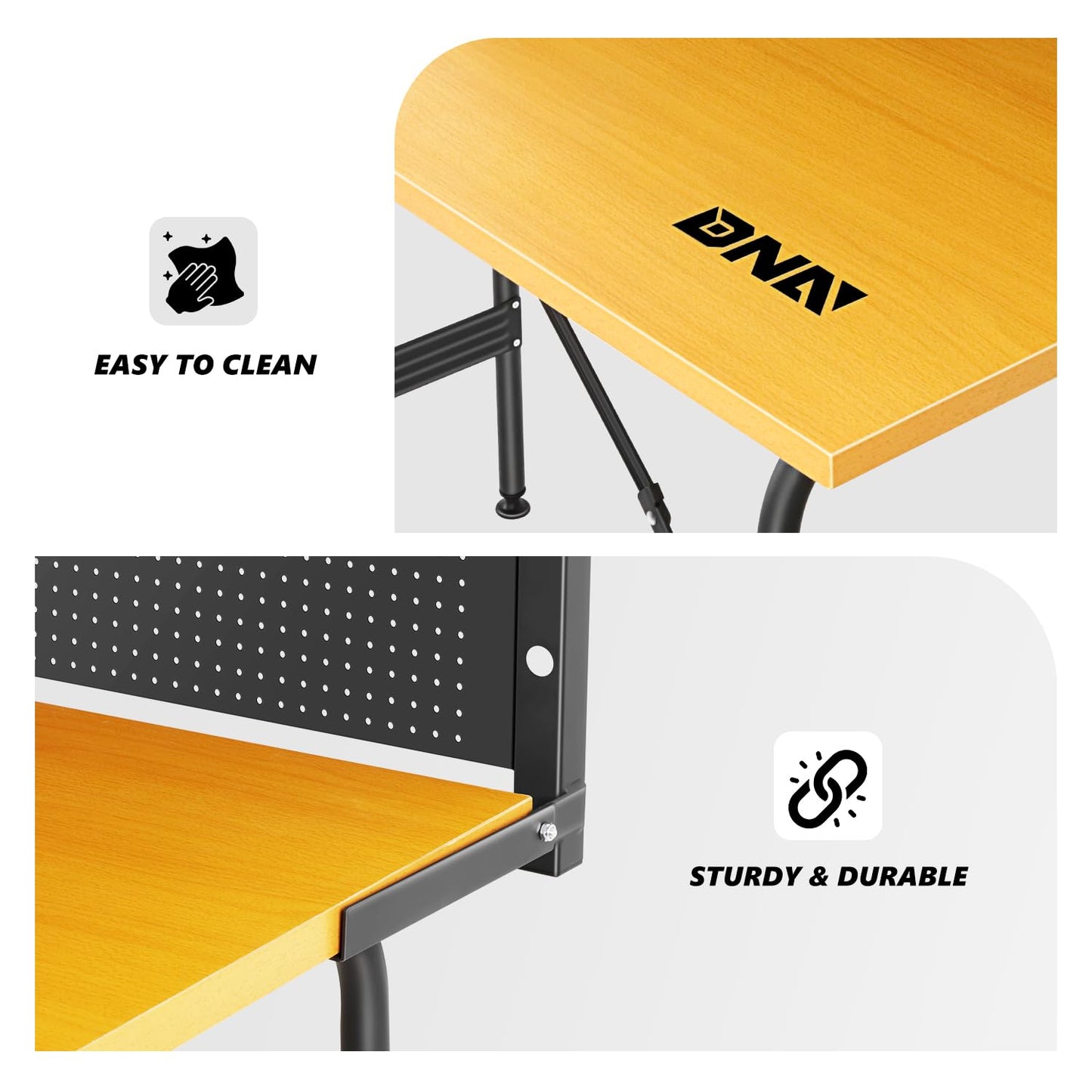 DNA MOTORING 46'' Heavy Duty Work Bench, Hardwood Workbench with Pegboard, Work Table for Garage, Woodworking Shop, Office, Home, w/ 20pcs Multifunctional Hooks, TOOLS-00457