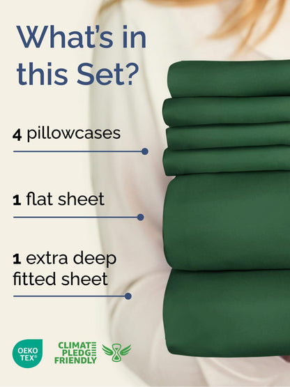 Regine Switzerland Extra Deep King Sheet Set - 6-Piece Breathable Cooling Bedding - Soft, Wrinkle-Free, Emerald Green