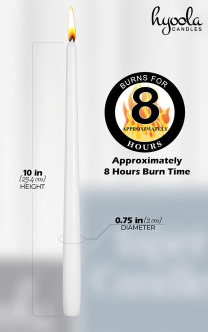 Hyoola Tall Taper Candles - 10 Inch White Unscented Dripless Taper Candles - 8 Hour Burn Time - 4 Pack