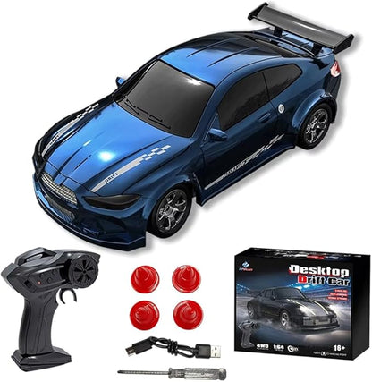 1/64 Scale Mini RC Drift Car 2.4Ghz High Speed 4WD Full-Scale Throttle Drift Racing Sport Remote Control Car Desktop Gift for Adults Enthusiasts -Blue
