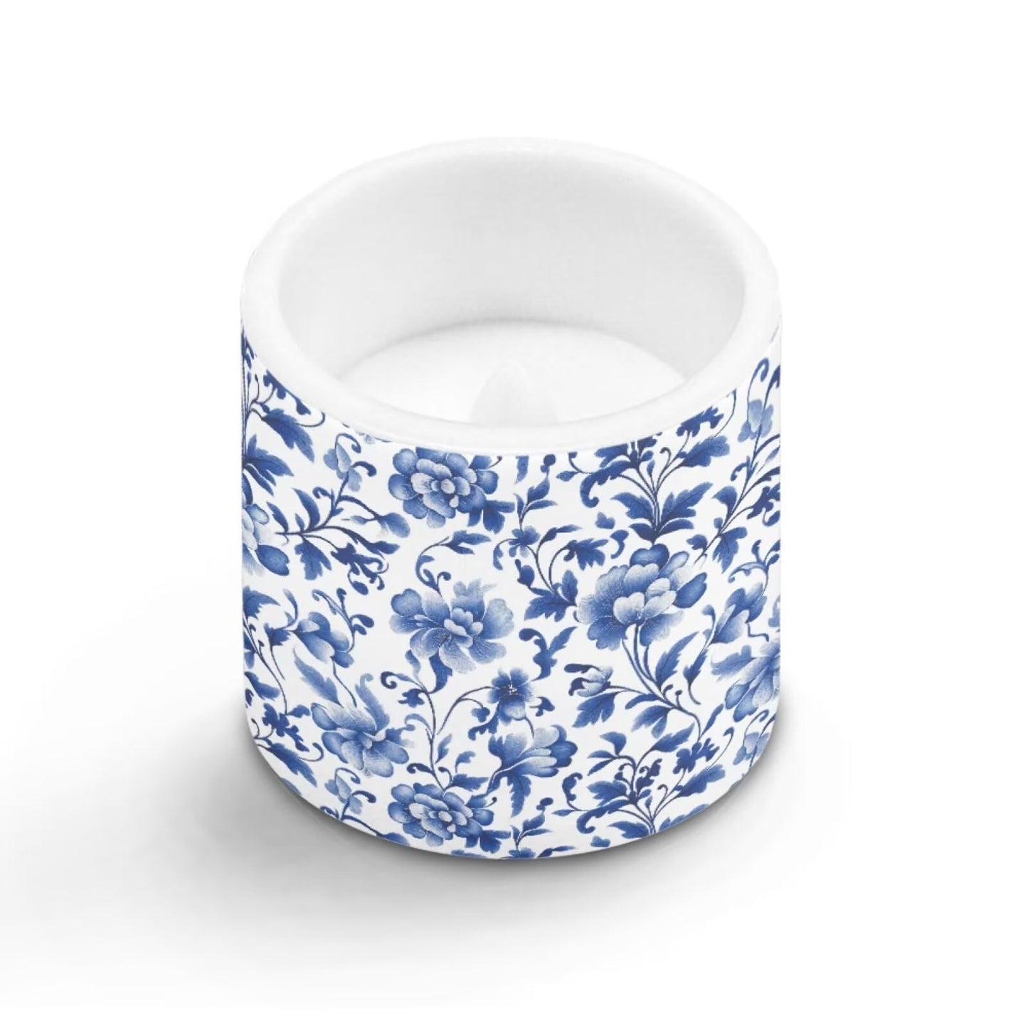 Poceacles Flickering LED Candles Set of 4 with Remote Control, Battery-Powered Flameless Candles Decorative Tealights for Party Indoor Outdoor Decor, Blue Floral Retro