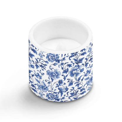 Poceacles Flickering LED Candles Set of 4 with Remote Control, Battery-Powered Flameless Candles Decorative Tealights for Party Indoor Outdoor Decor, Blue Floral Retro