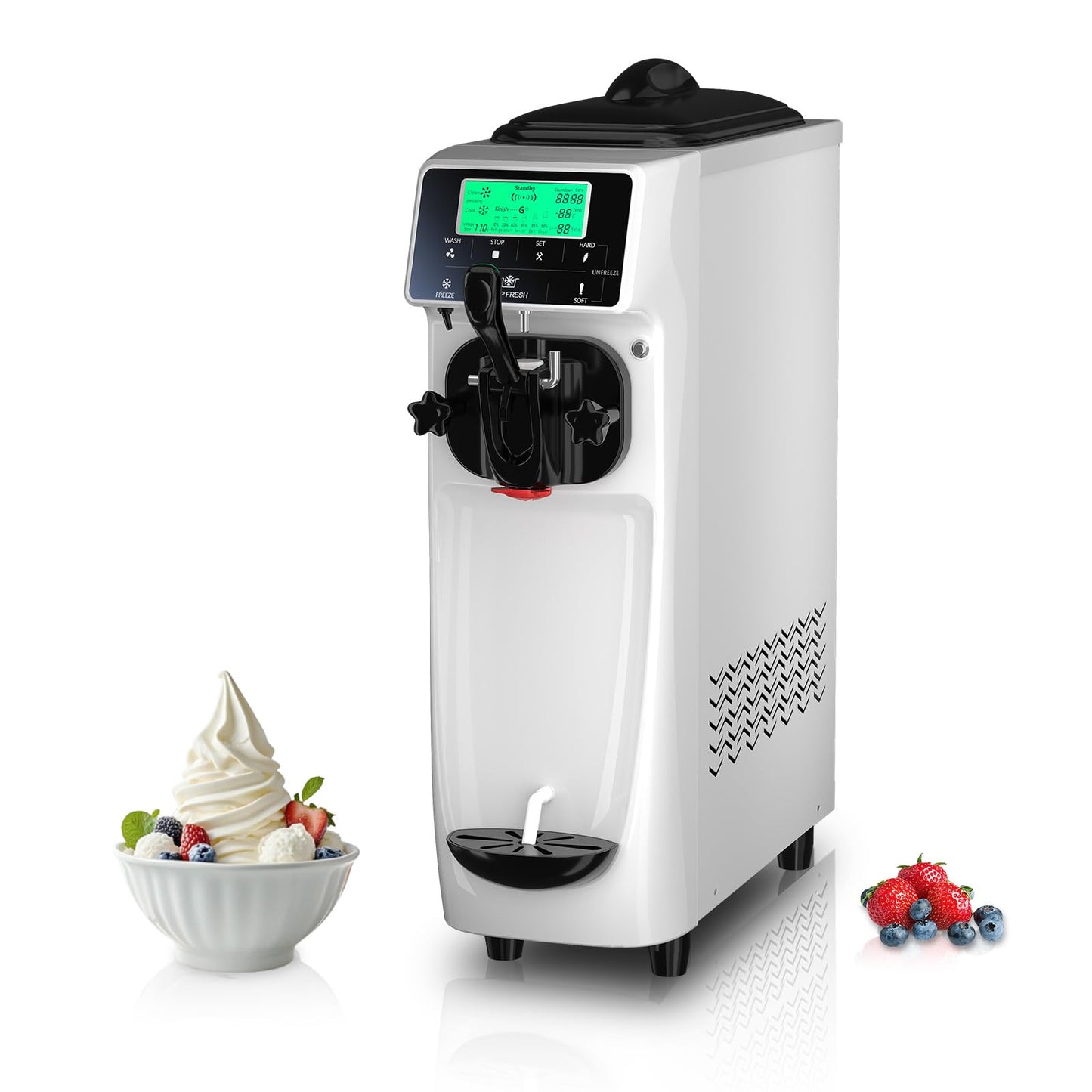 Ice Cream Maker Machine for Home, 5 Inch Screen Soft Serve Ice Cream Machine 3.5 Gals/H Single Flavor Ice Cream Maker with Pre-Cooling Soft Serve Machine with 1.6 Gals Tank for Birthday Party
