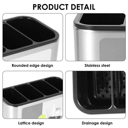 FAMIWIN Silverware Cutlery Organizer, Stainless Steel Kitchen Utensil Holder with 4 Compartments for Counter, Caddy Organizer for Faltware Spoon Fork and Tool