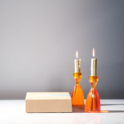 ICNBUYS Twizzle Twist Candle Holder, Decorative Candlestick for Table Display, Romantic Decoration, Unique Home DÉCOR Aesthetic, Housewarming Gift, Orange Height 5.7 inches Set of 2 - Resin