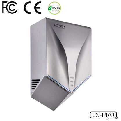 LS-PRO Automatic Hand Dryer for Commercial Bathrooms. High Speed Hot Air, Dry Hands in 7s. No Touch Operation with Infrared Sensor. Easy & Fast Installation. Low Noise 60 dB. 1 Year Warranty.