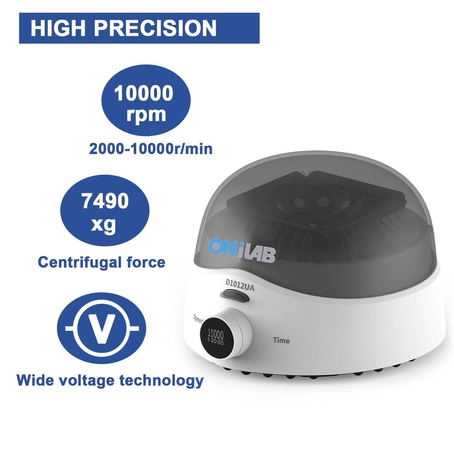 ONiLAB Scientific Mini Centrifuge 10000RPM, Lab Benchtop Centrifuge with 2-in-1 Rotor for 12 x 0.5/1.5/2.0ml and 0.2mL×32 PCR Strips or 44 x 0.2 ml PCR Tubes,Timer 10s-20min,Low Noise≤58dB, 100-240V