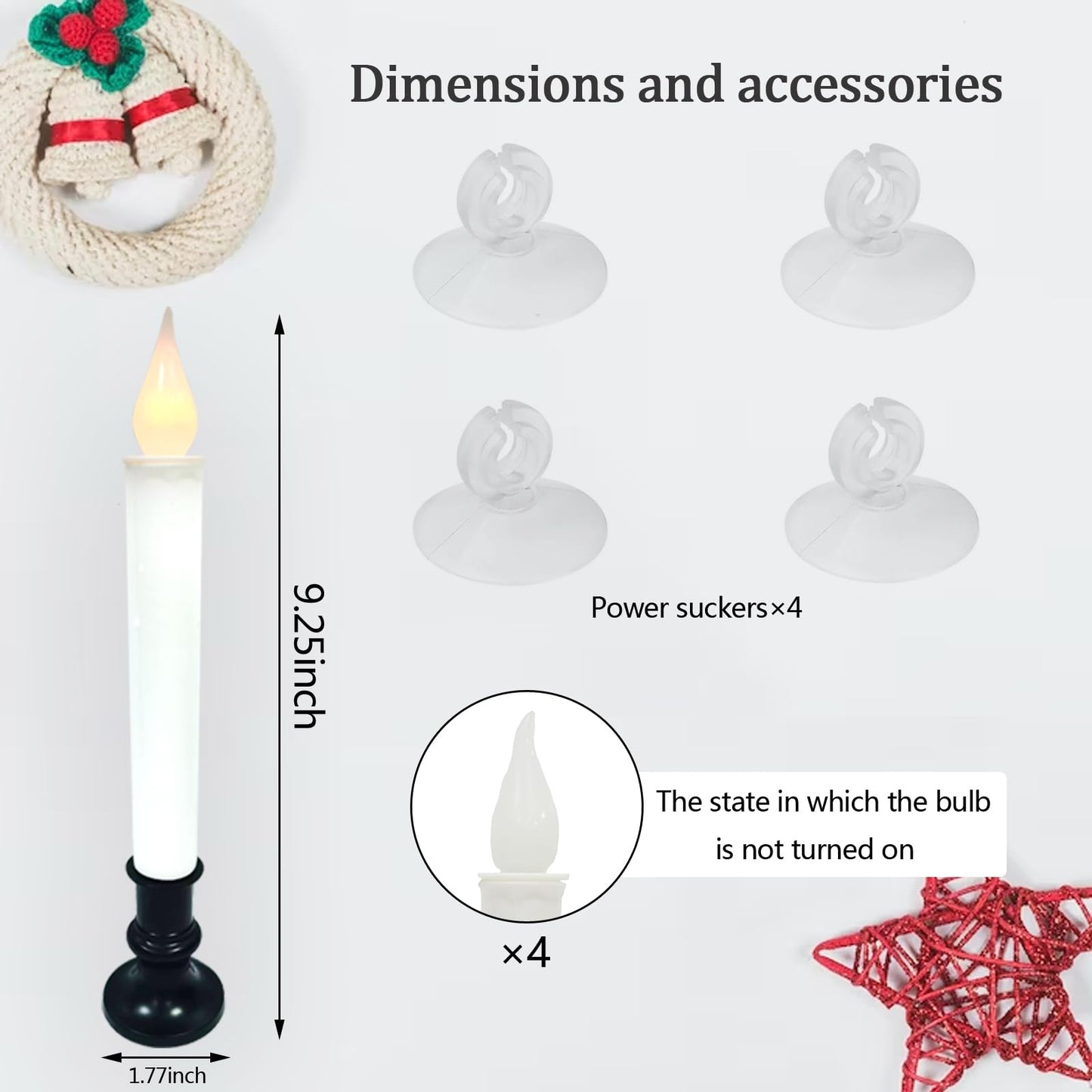 brianvikey Christmas Window Candle Light, Black Base, Battery Powered Candle 9 "Flashing LED Light, Automatic Timer (6 Turn 18 Hour Timer), Window Table Party Decoration
