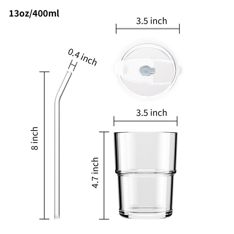 BLUEPOLAR 13 oz Tumbler Water Glass, Water Bottle with Straw and Dustproof Lid, Coffee Ice Cup Double Wall Insulated Glass Cup (White-4pack)