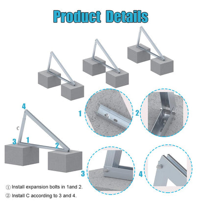 CMYYANGLIN Solar Panel Mounting Brackets Kit System Adjustable 30º~45º Aluminum Alloy Tilt Ground Mounted Bracket Rust Free Sturdy for 1-4pcs Solar Panels