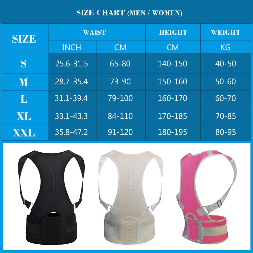 Thoracic Back Brace Posture Corrector - Magnetic Support for Neck Shoulder Upper and Lower Back Pain Relief - Perfect Posture Brace for Cervical Lumbar Spine - Fully Adjustable Belt (Black, Medium)