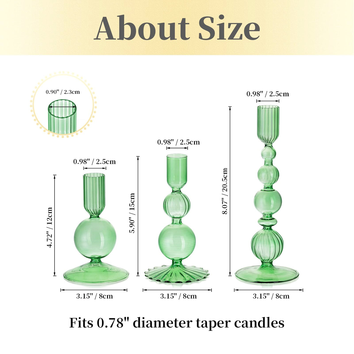 Hewory Glass Candlestick Holders Set: 3PCS Green Candle Holder Taper Candle Holders Bulk, Crystal Ribbed Candle Sticks Holder Decor for Table Centerpiece Wedding Christmas Thanksgiving Dinner
