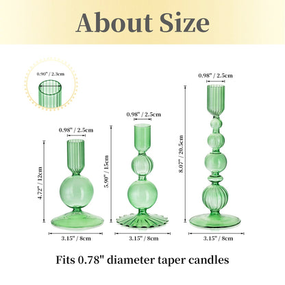 Hewory Glass Candlestick Holders Set: 3PCS Green Candle Holder Taper Candle Holders Bulk, Crystal Ribbed Candle Sticks Holder Decor for Table Centerpiece Wedding Christmas Thanksgiving Dinner