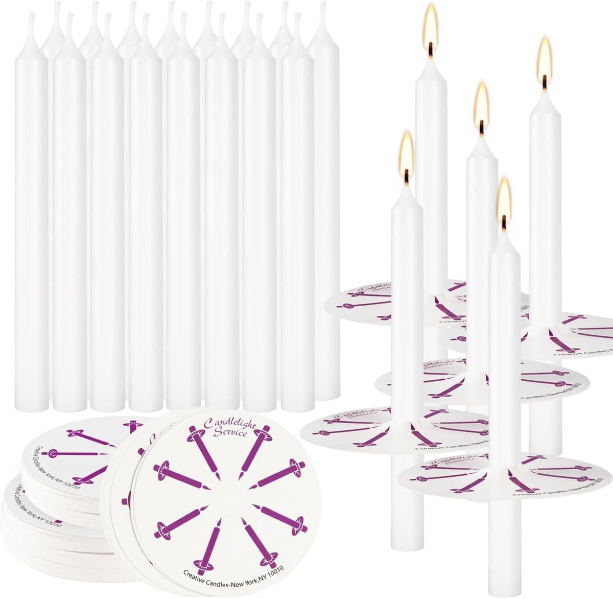 AYIQIW 100 pcs Church Candles with Drip Protectors for Devotional Candlelight Vigil Service, Unscented White 5" H X 1/2" D, No Smoke, Shabbat, Praye