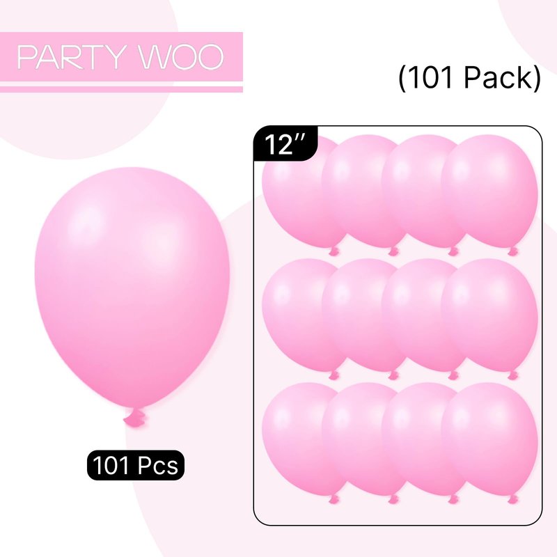 PartyWoo Pink Balloons 101pcs 12 Inch Matte Pink Balloon Arch Kit for Girl Baby Shower Gender Reveal Wedding Bachelorette Engagement Birthday Princess Butterfly Themed Party Decorations Pink-Y11