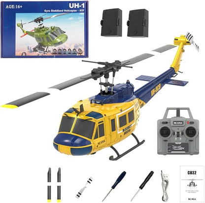 C032 UH-1 Huey Helicopter - Remote Control Helicopters for Adult 1/48 Sacle 2.4G 6CH Gyro Stabilized Aircraft with Altitude Hold &amp Optical Flow3D Stunt Drone