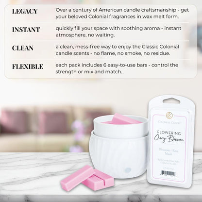 Colonial Candle Flowering Cherry Blossom Scented Wax Melts, Wax Melt Warmer Cubes, Long Lasting Scented Wax Warmer Cubes, 4 Pack, 6 Cubes Each - Made in The USA