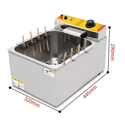 Kolice Commercial 12L Hot Dog Fryer 2500W - Cheese Corn Dog Stick Deep Fryer 8 Hooks Stainless Steel Restaurant Equipment