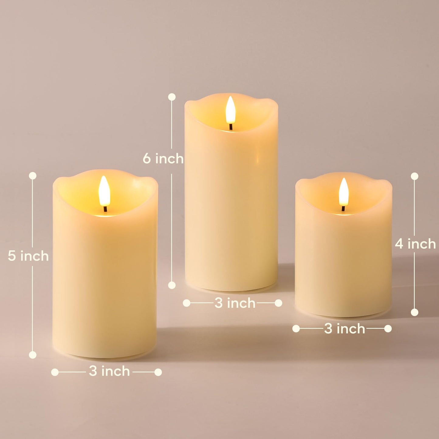 Girimax Ivory Flameless Pillar Candles with Remote, LED Candles Battery Operated, Real Wax Electric Candles Flickering Set of 3