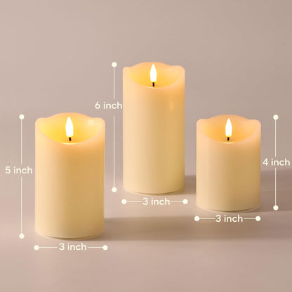 Girimax Ivory Flameless Pillar Candles with Remote, LED Candles Battery Operated, Real Wax Electric Candles Flickering Set of 3