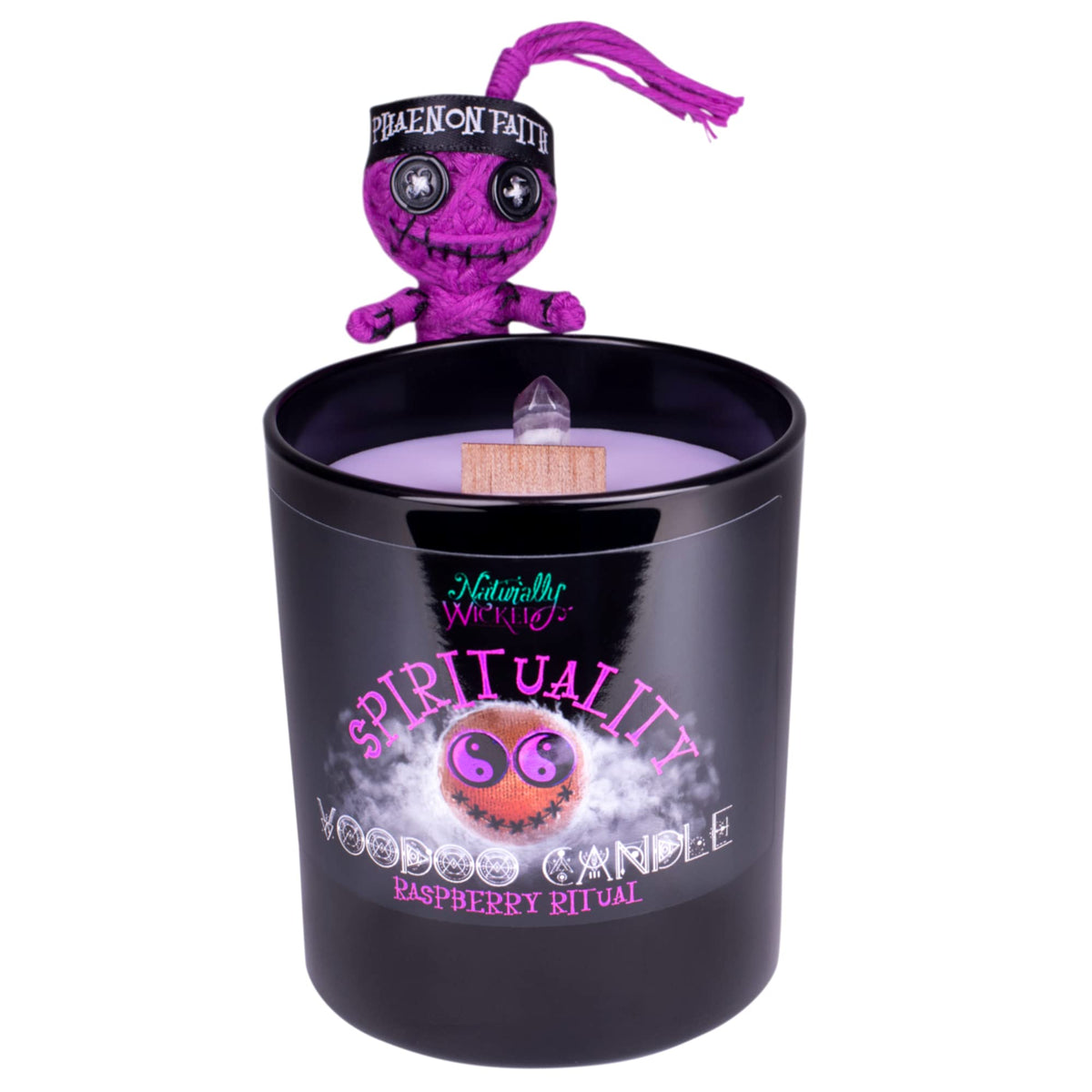 Naturally Wicked Voodoo Spirituality Candle Set - Inc. Voodoo Doll, Crystal, Wood Wick, Raspberry Ritual Scent & Gift Box