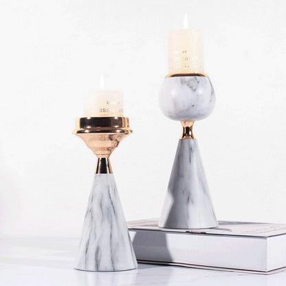 XILIN-1987 Candle Holderss Modern Wrought Iron Candle Holder Imitation Marble Metal Candlestick， Decorative Candlestick Holder for Wedding, Dinning, Party (Pack of 2) Decorative Candlestick