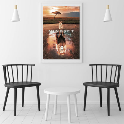 Mindset Is Everything Wall Art Lion Motivational Canvas Wall Art Posters Prints 1 Pieces Inspirational Quote Painting for Office Bedroom Decor (12×18inch)