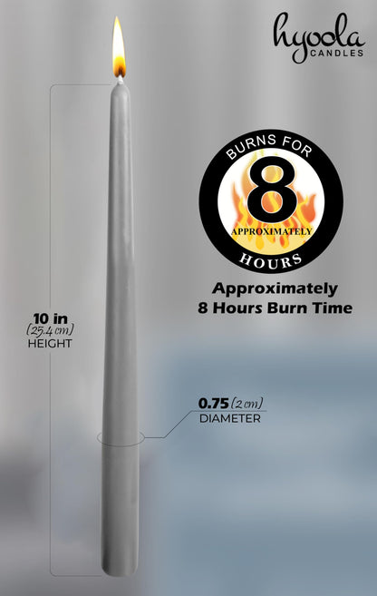 Hyoola Tall Taper Candles Bulk - 10 Inch Dark Grey Unscented Dripless Taper Candles - 8 Hour Burn Time - 96 Pack