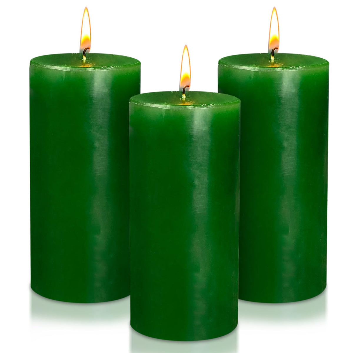 Weimingte Green Pillar Candles, Unscented Wax, 2.8x6 Inch, Smokeless Drip-Free, Set of 3, for Home Dining Room Christmas