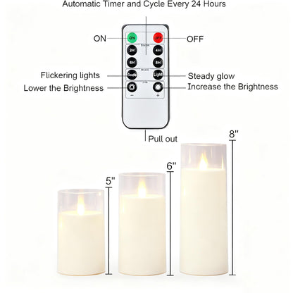 Homemory Ivory Flickering Flameless Candles, Battery Operated Acrylic LED Pillar Candles with Remote Control and Timer, Set of 9