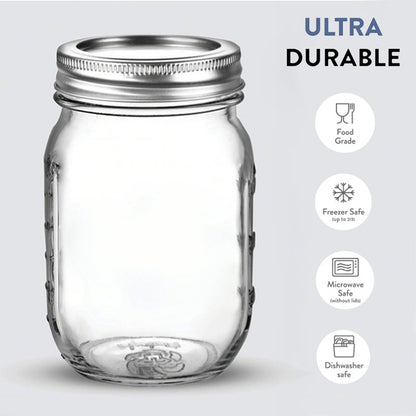 16 oz - 5-Pack Regular Mouth Glass Jars with Lid & Seal Bands - Airtight Container for Pickling, Canning, Candles, Home Decor, Overnight Oats, Fruit Preserves, Jam or Jelly