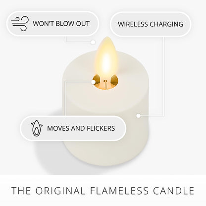 Luminara Flameless Tealights Rechargeable LED Set of 2 1.5" x 2.1", Battery Operated Moving Flame w/USB Charging Base, Indoor Safe Decorative Lights