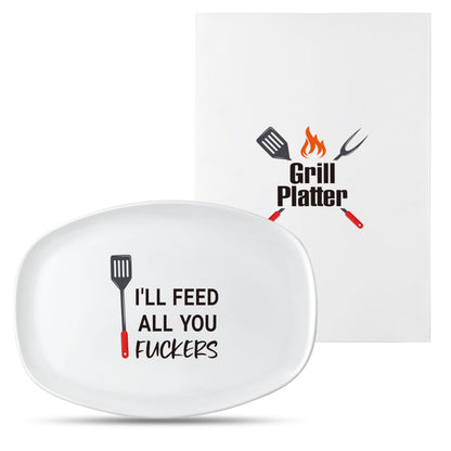 R HORSE Man Grill Platter - Man Themed Barbecue Serving Tray Plate White Oval Serving Dishes Dad Men Father Day Gift for Appetizers Desserts Charcuterie Outdoor Indoor Cooking Party