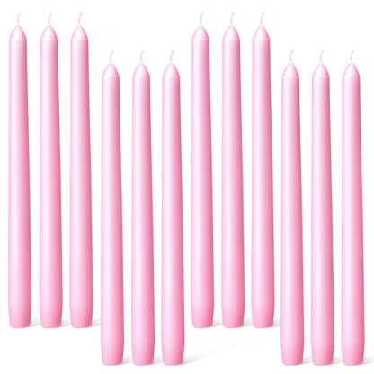 Everymoment Pink Taper Candles - 12 Pack 10 Inch Candlesticks - Dripless & Smokeless for 8 Hours - Unscented Paraffin Wax - Ideal for Wedding Mother’s Day Valentine's Day Baby Shower & Romantic Decor