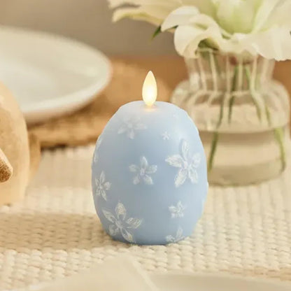 Luminara Flameless Candle Crystal Beads Glitter Sphere, Unscented Real Wax LED Candle, Timer, Holiday Decoration Centerpiece (Cashmere Blue Floral)