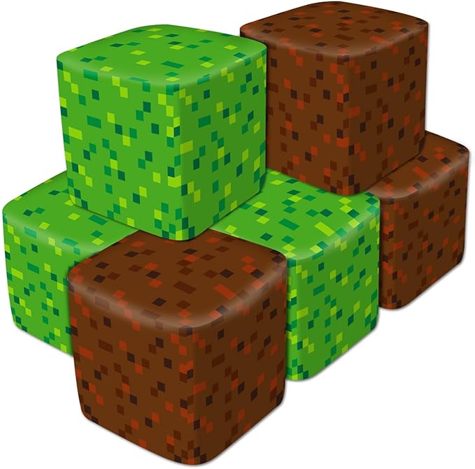 6Pcs Large Pixel Mining Party Inflatable Building Blocks Video Game Party Decorations Pixel Mining Theme Birthday Inflatable Blocks Video Gaming Centerpieces Boxes for Kid Teen Gift Favor Supplies