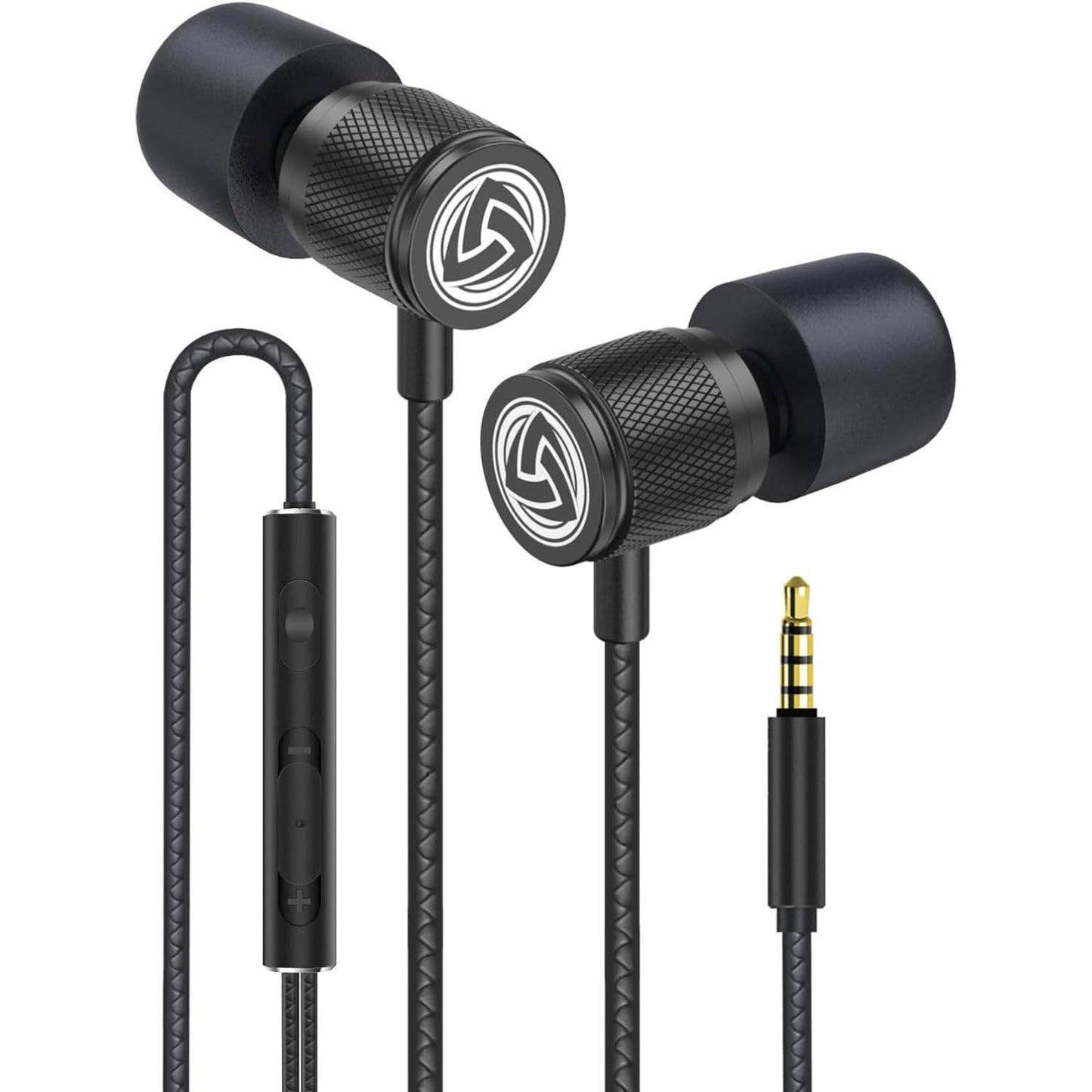 LUDOS Ultra Wired Earbuds in-Ear Headphones, 5 Years Warranty, Earphones with Microphone, Noise Isolating Ear Buds, Memory Foam for iPhone, Samsung, School Students, Kids, Women, Small Ears - Black