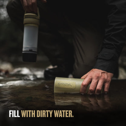 GRAYL UltraPress 16.9 oz Water Purifier & Filter Bottle for Hiking, Backpacking, Survival, Travel (Desert Tan)