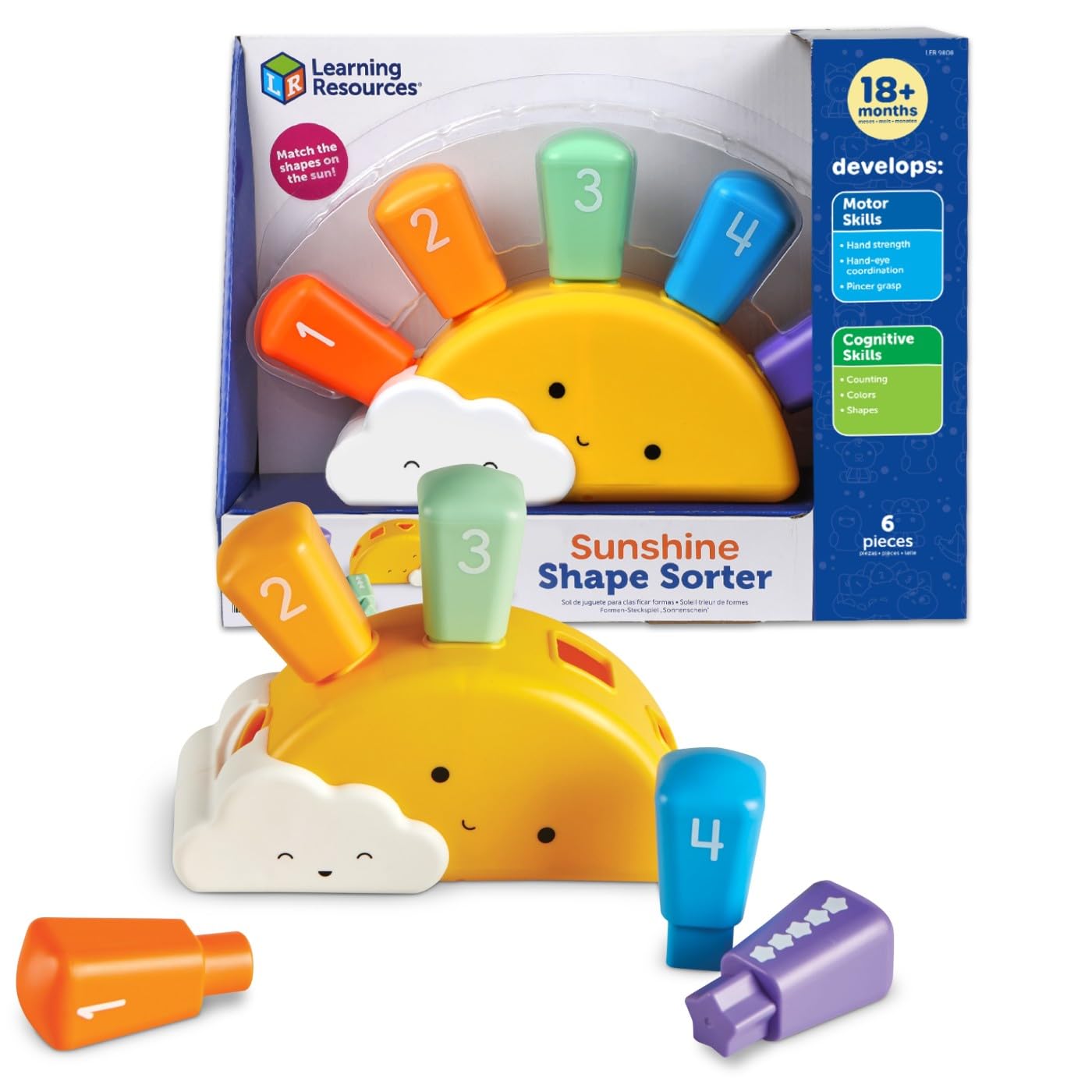 Learning Resources Sunshine Shape Sorter, Fine Motor Skills, Numbers Matching Skills Activities, Montessori Toddler Toys, Sensory Bin for Kids, Preschool Activities, Girls and Boys Gifts