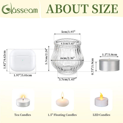 Glasseam Glass Tealight Candle Holder: 12 Pcs Ribbed Clear Votive Candle Holders Bulk for Wedding Centerpiece Christmas Table Decorations Party