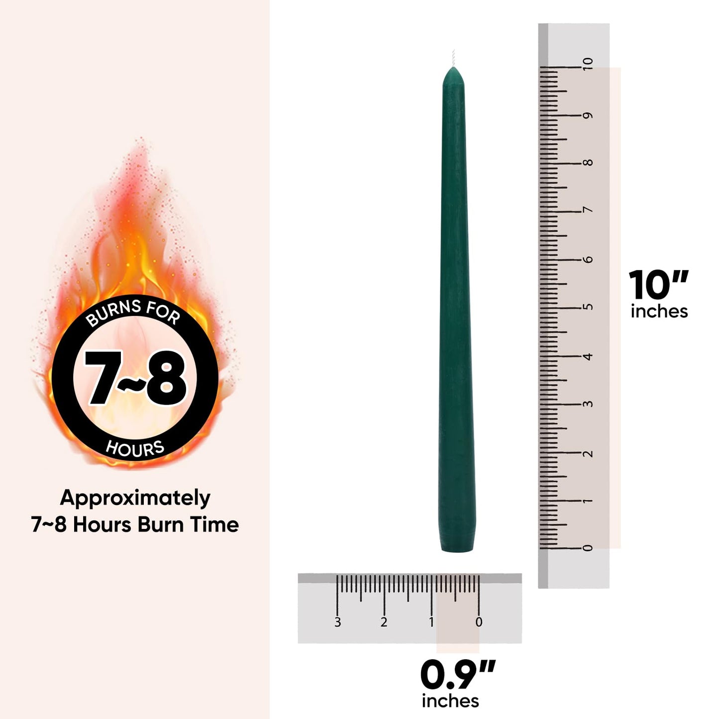 Tongkae Taper Green Candles, 4 Pack, 10 Inches Long, Unscented, Smokeless, Dripless, Cotton Wick, 7-8 Hours Burn Time, for Dinners, Christmas, Weddings, Parties, Holidays, Religious Events, Home Decor