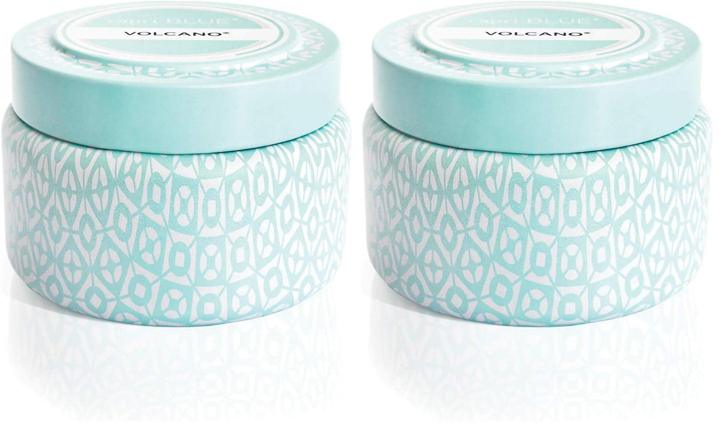 Capri Blue Volcano Printed Travel Tin Jar Candle - Luxury Candle with a Long Lasting Soy Wax Blend - Scented with Tropical & Fruity Fragrance (Aqua Color, 8.5 oz) (Pack of 2)