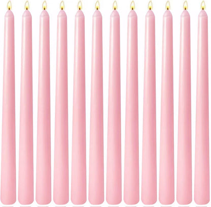 12 Pack 10 inch Pink Taper Candles, Unscented Dripless Candlestick Bulk for Home Dinner Wedding Romantic, Long-Lasting Burn Time of 7-8 Hours