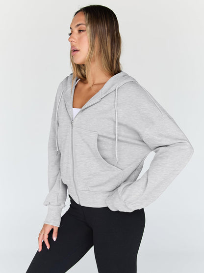 Trendy Queen Hoodies for Women Full Zip Up Cropped Sweatshirts Jackets Casual Comfy Gym Tops Fall Outfits Winter Clothes 2025 Cute Y2k Fleece Sweaters Teen Girls Pullover Grey M