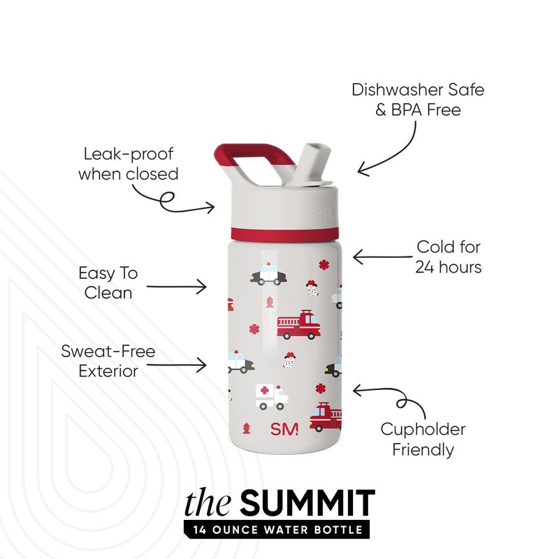 Simple Modern Kids Summit Water Bottle with Straw Lid | 14oz Stainless Steel Cup Insulated Tumbler for Toddlers, School | First Responders